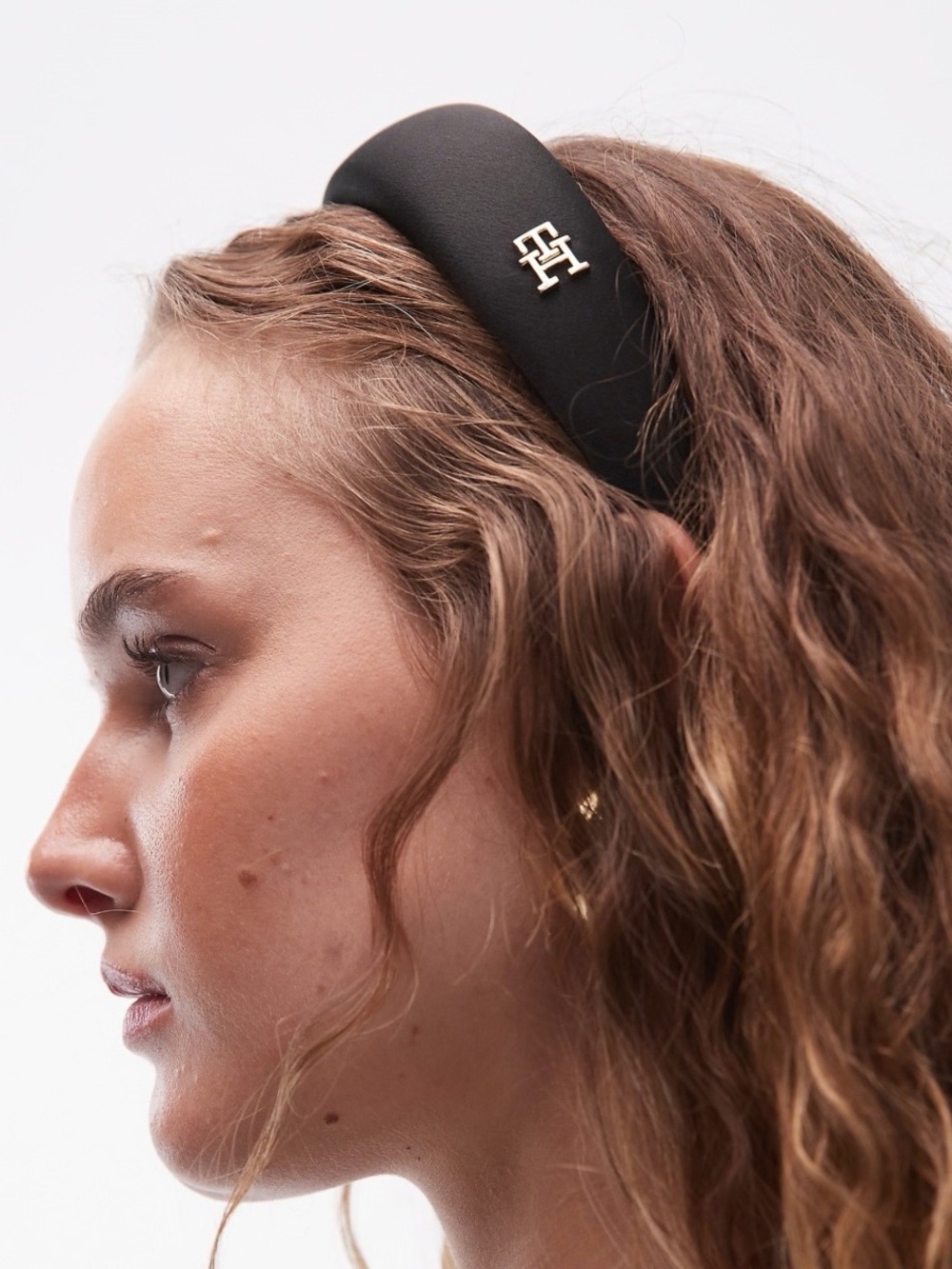 Tommy Hilfiger Black Padded Headband with Gold Logo